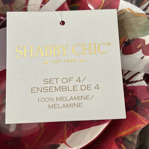 Rachel Ashwell Shabby Chic Christmas Poinsettia Design Melamine Bowls Set of 4 - Picture 4 of 6